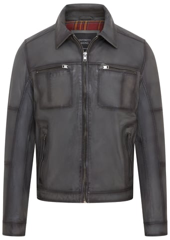 Chaqueta de motociclista clásica de cuero gris para hombre - Bettles