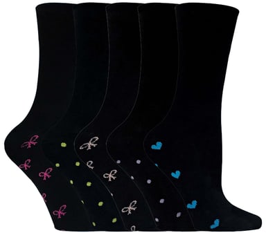 Señoras / Mujeres Negro Algodón Rico Lindo Vestido Calcetines con Lazos y Corazones