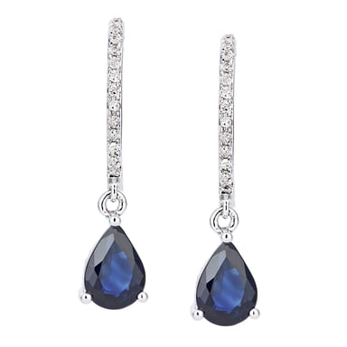 Pendientes de aro colgantes de oro blanco de 18 quilates con diamantes y zafiros