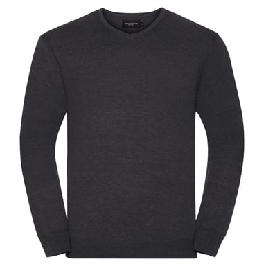 Russell Collection Mens V-Neck Knitted Pullover Sweatshirt (Charcoal Marl)