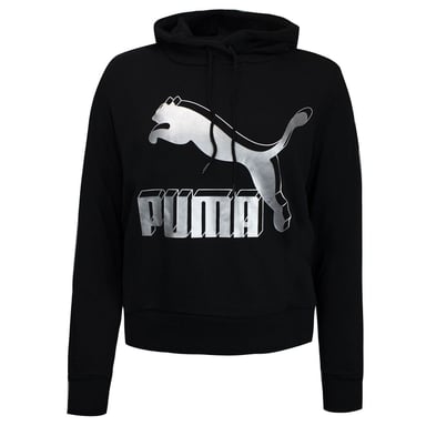 Puma Graphic Logotipo de manga larga sudadera con capucha negra para mujer 595915 71