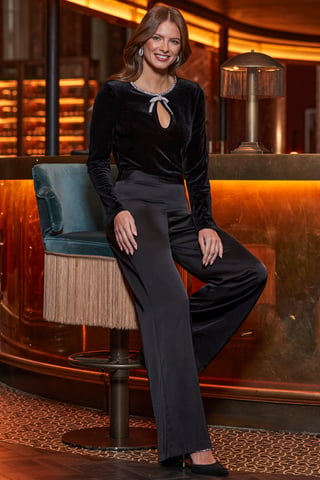 Black Satin Wide Leg Trousers