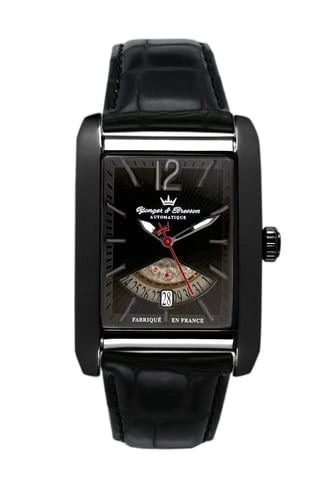 Reloj Yonger de cuero negro con esfera negra