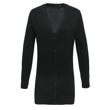 Premier Womens/Ladies Longline V Neck Cardigan (Black)