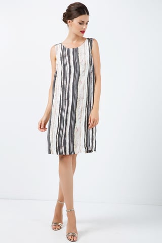Striped Straight Dress with Belt