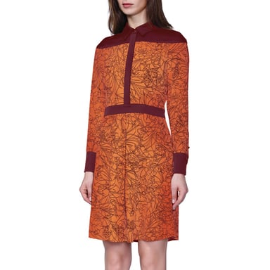 Bi-material shirt-dress with linear floral print