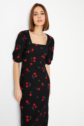 Floral Seamed Midi Dress