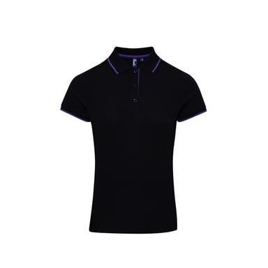 Premier Womens/Ladies Contrast Coolchecker Polo Shirt (Black/Purple)