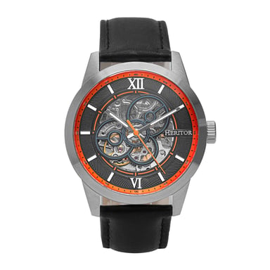 Reloj automático Heritor Jonas con correa de cuero y esqueleto