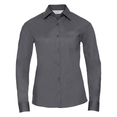 Russell Collection Womens/Ladies Poplin Easy-Care Long-Sleeved Formal Shirt (Convoy Grey)