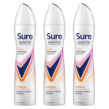 Sure Women Energise Deodorant Spray with 72H Nonstop Protection 250ml, 3 Pack