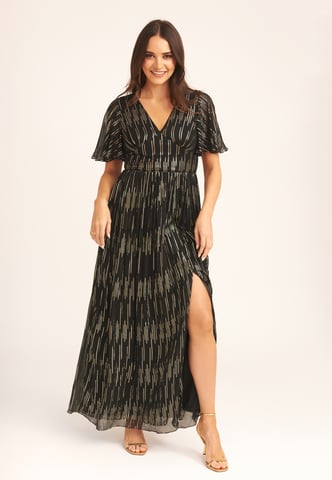 Vestido Maxi con Mangas de Ángel de Rayas y Laminado