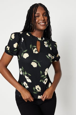 Keyhole Neck With Puff Sleeve