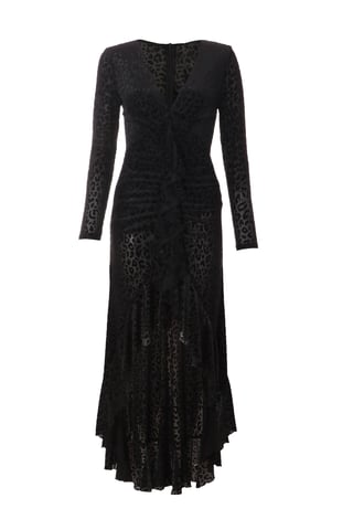 Petite Black Animal Print Velvet Ruffle Maxi Dress