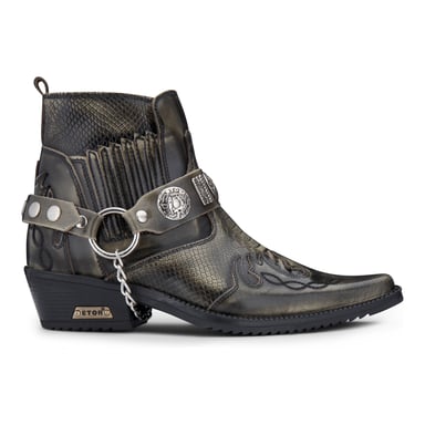 Botines de piel estilo vaquero Winklepicker de piel de serpiente color oliva para hombre