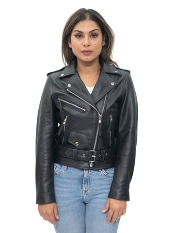 Chaqueta de cuero de vaca Brando para mujer, estilo motero, Murcia