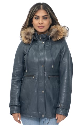 Chaqueta tipo parka de cuero con capucha para mujer - Putian