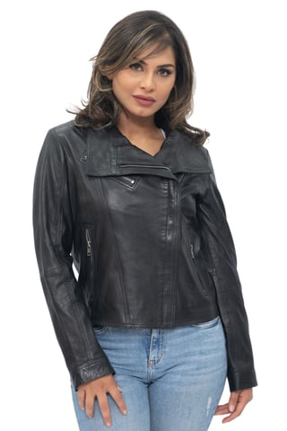 Chaqueta de motociclista con chal de cuero para mujer - Riga
