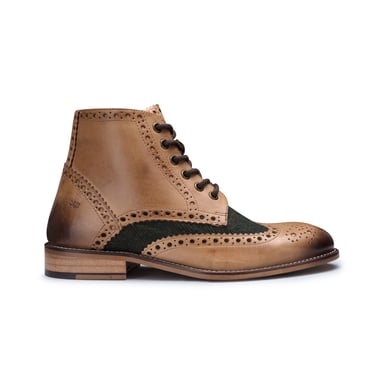 Botines brogue Gatsby de piel color tostado Oxford clásica para hombre con tweed verde