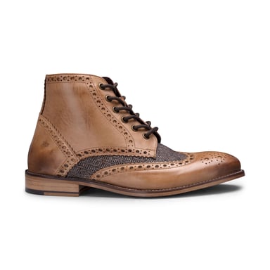 Botines brogue Gatsby de piel color tostado Oxford clásica para hombre con tweed