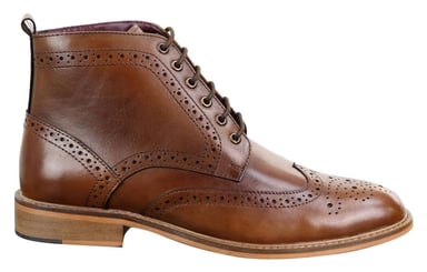 Botines Oxford Brogue clásicos para hombre en piel color tostado