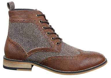 Botines Oxford de tweed clásico para hombre en piel marrón