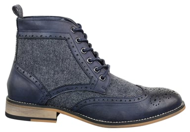 Botines Oxford de tweed clásicos para hombre en piel azul marino