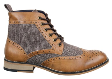 Botines Oxford de tweed clásico para hombre en piel color tostado