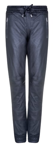 Pantalones joggers de napa de cuero negro para mujer