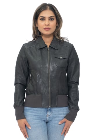 Chaqueta universitaria MA-1 de cuero para mujer - Ann Arbor