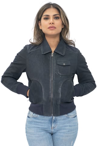 Chaqueta universitaria MA-1 de cuero para mujer - Ann Arbor