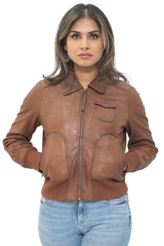 Chaqueta universitaria MA-1 de cuero para mujer - Ann Arbor