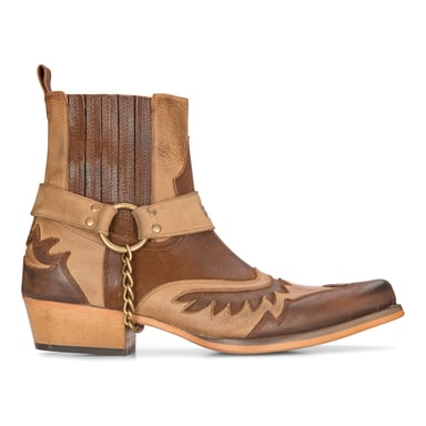 Botas de vaquero de cuero para hombre, estilo motero cubano, color marrón, Winklepickers Western Country