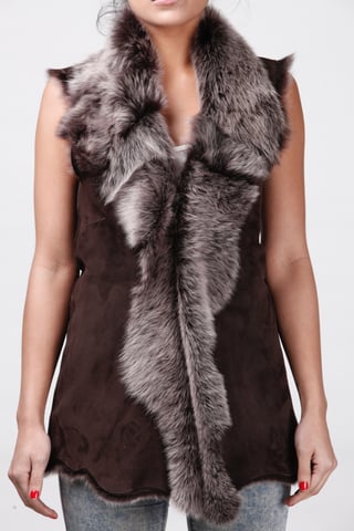 Chaleco largo de piel de oveja Toscana para mujer - Sorocaba