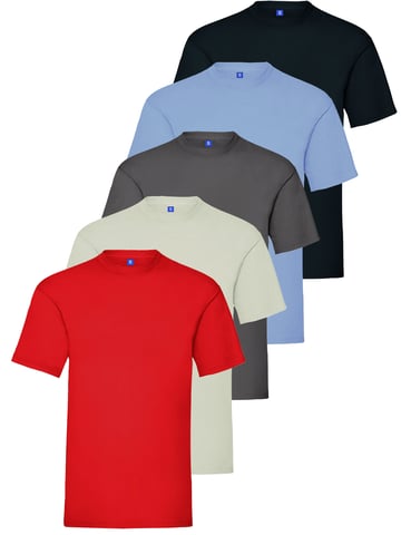Kruze | Camisetas de Cuello Redondo para Hombre (Paquete de 5) - CIELO/ROJO/GRIS CARBÓN/MARINO/GRIS