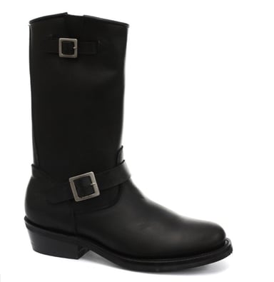 Botas de cuero estilo western unisex con suela lisa negra Grinders - Rebel