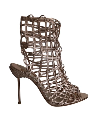 Sophia Webster Delphine Metallic Cage Lace-up Sandals in Gold Leather