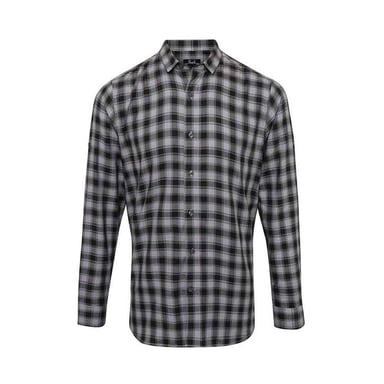 Premier Mens Mulligan Checked Cotton Long-Sleeved Shirt (Steel/Black)