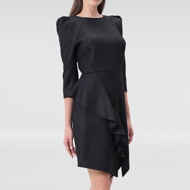Stretch suede dress with ruffle on skirt