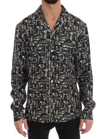 Camisa Casual de Seda Negra con Motivo JAZZ de Dolce & Gabbana