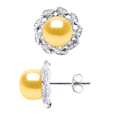 Pendientes de sementales Beads Flower Agua de agua dulce Botones de 8-9 mm Rosas Joyas 925