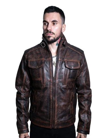 Chaqueta de motociclista de cuero vintage para hombre - Ciudad del Cabo