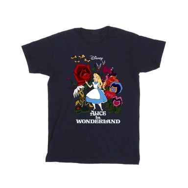 Disney Mens Alice In Wonderland Flowers T-Shirt (Navy Blue)