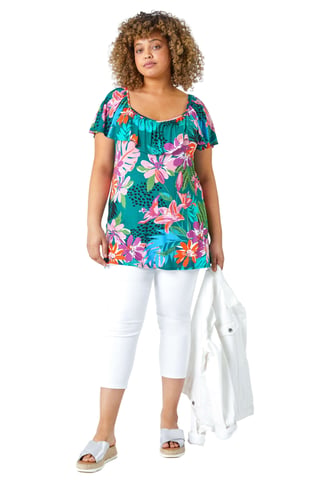 Curve Floral Print Bardot Stretch Top
