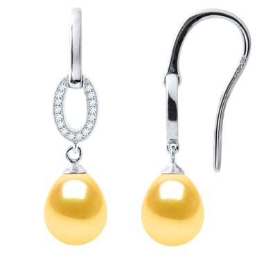 Pendientes Ganchos de perlas de agua dulce Joya de rosas de 8-9 mm de peras 925