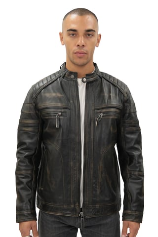 Chaqueta de motociclista de cuero negra vintage para hombre - Nápoles