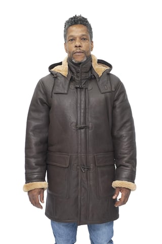 Abrigo tipo trenca con capucha de piel de oveja para hombre - Hanko