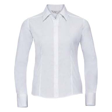 Russell Collection Womens/Ladies Poplin Easy-Care Fitted Long-Sleeved Shirt (White)