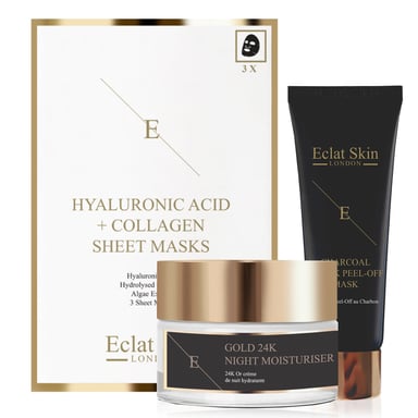 Hidratante de noche antiarrugas de oro de 24 quilates + mascarilla facial despegable + mascarilla de ácido hialurónico y colágeno - 3 hojas