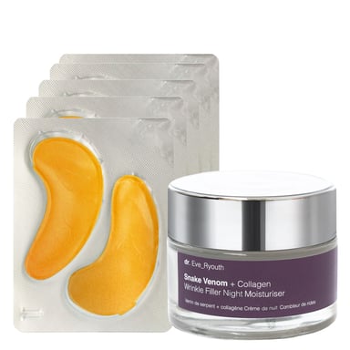 Oro de 24 quilates + Almohadillas para tratamientos de ojos hidratantes antioxidantes + Veneno de serpiente + Hidratante nocturno rellenador de arrugas con colágeno 50 ml